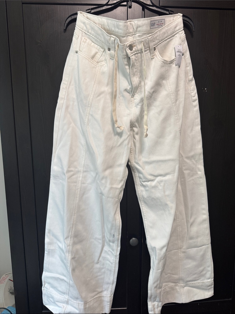 GAP Off-White Wide-Leg Cotton Drawstring Pants